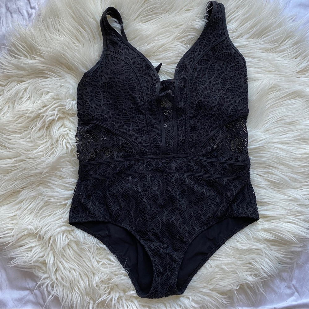 Beca Sheer crochet plunge swimsuit plus size